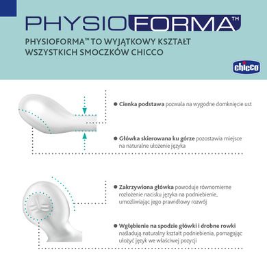 Chicco, PhysioForma Air, smoczek uspokajający, silikonowy, niebieski, 0-6m, 2 szt.