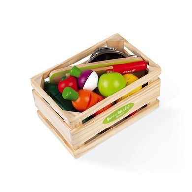 Janod, Green Market, drewniana skrzynka z warzywami i owocami, 22 elementy