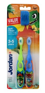 Jordan, DUO Soft Clean, szczoteczka do zębów dla dzieci 3-5 lat, miękka, 2 szt.