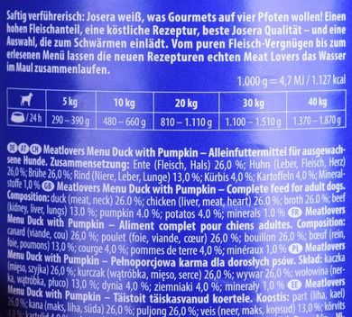 Josera, Meatlovers, menu kaczka z dynią, karma mokra dla psów, 400g