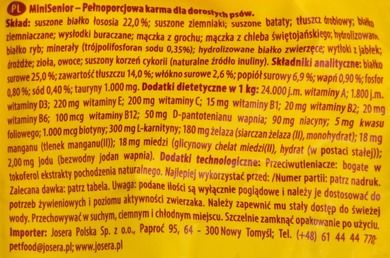 Josera, Minisenior, karma sucha dla psów, 900g