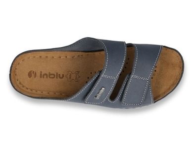 Klapki damskie, skórzane, niebieskie, Inblu