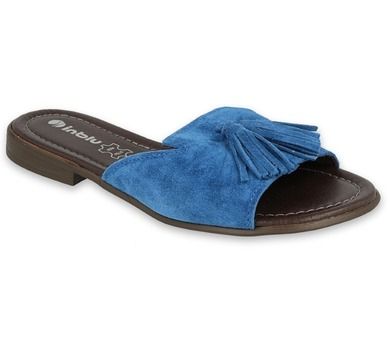Klapki damskie, skórzane, niebieskie, Inblu