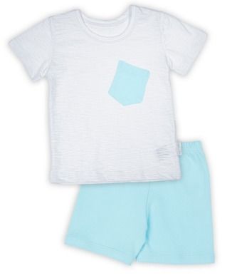 Komplet chłopięcy, T-shirt, Szorty, biało-turkusowy, Nicol
