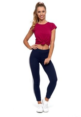 Legginsy damskie, granatowe, lampasy, Moraj