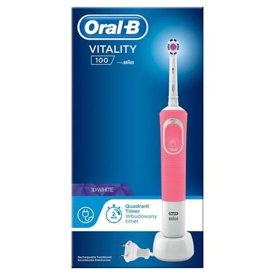 Oral-B, Vitality 100 3D White, szczoteczka do zębów, różowa