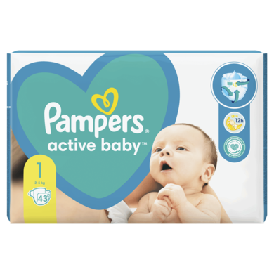 Pampers, Active Baby, pieluchy jednorazowe, rozmiar 1, 2-5 kg, 43 szt.