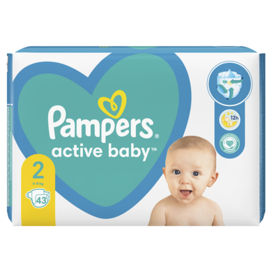 Pampers, Active Baby, pieluchy jednorazowe, rozmiar 2, 4-8 kg, 43 szt.