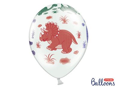 PartyDeco, balony lateksowe, dinozaury, białe, 30 cm, 6 szt.