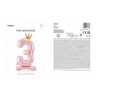 PartyDeco, stojący balon foliowy, cyfra "3", 84 cm, jasny różowy, 1 szt.