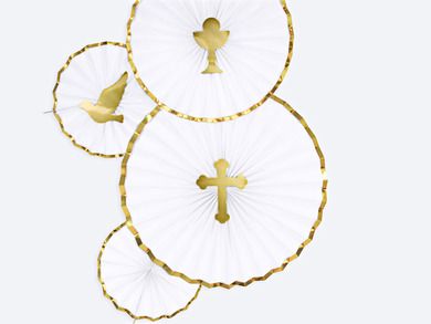 PartyDeco, Złota Pierwsza Komunia Święta, toppery, dekoracja na tort komunijny, złote, 31,5 cm, 6 szt.