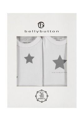 Body niemowlęce z krótkim rękawem, bawełna organiczna, białe, gwiazdki, zestaw, 2 szt., Bellybutton