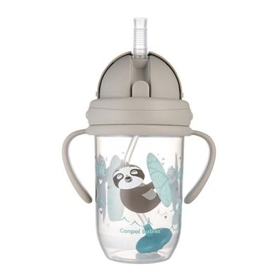 Canpol babies, Exotic Animals, kubek niekapek z rurką i odważnikiem, szary, 270 ml