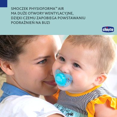Chicco, PhysioForma Air, smoczek uspokajający, silikonowy, niebieski, 0-6m, 2 szt.