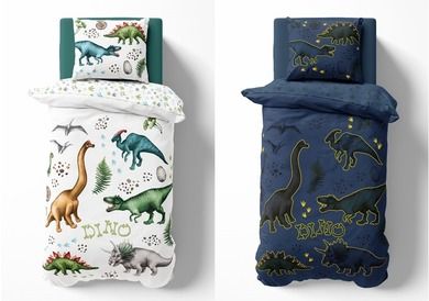 Dino, fluo, 2-częściowy komplet pościeli świecącej w ciemności, 160-200 cm
