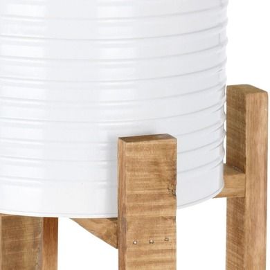 Home Styling Collection, doniczka na drewnianym stojaku, metalowa, 2 szt., biała