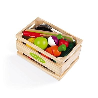 Janod, Green Market, drewniana skrzynka z warzywami i owocami, 22 elementy