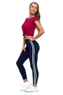 Legginsy damskie, granatowe, lampasy, Moraj