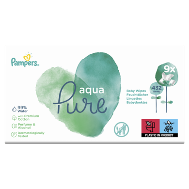 Pampers, Aqua Pure, chusteczki nawilżane, 9-48 szt.