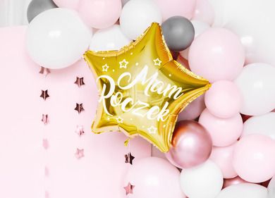 PartyDeco, balon foliowy Gwiazdka, Mam Roczek, 48 cm, złoty, 1 szt.