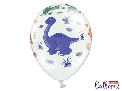 PartyDeco, balony lateksowe, dinozaury, białe, 30 cm, 6 szt.