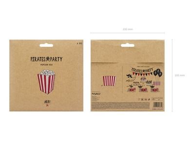 PartyDeco, Pirackie Party, ozdobne pudełka na popcorn, mix, 7-7-12,5 cm