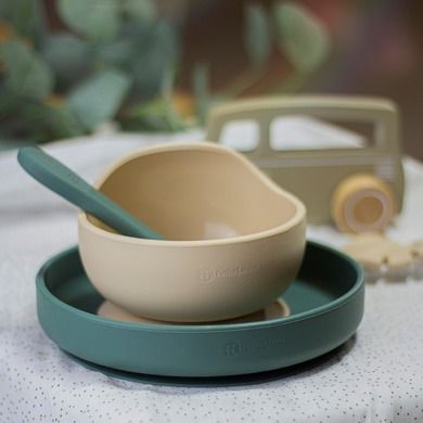 Petite&Mars, Take&Match, silikonowy talerzyk z przyssawką, Misty Green, 6m+