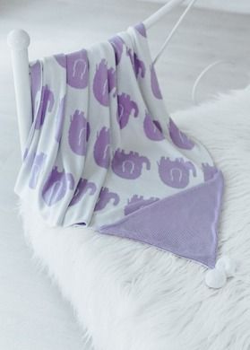 Pulp, kocyk bambusowy z kapturkiem, ecru/fiolet, 80-80 cm