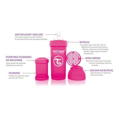 Twistshake, butelka antykolkowa, biała, 180 ml