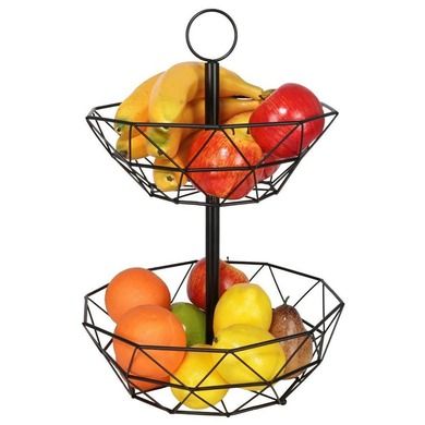 Vilde, koszyk na owoce i warzywa, metalowy, czarny, 2-poziomowy loft, 43 cm