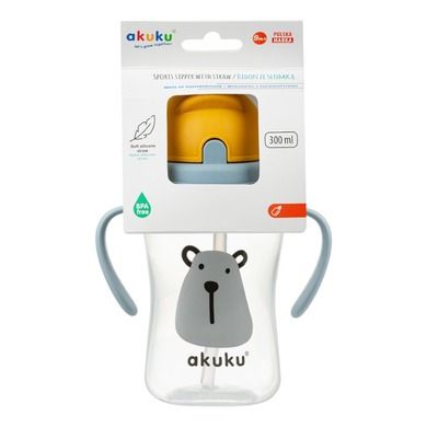 Akuku, bidon z chowaną słomką, miś, 300 ml