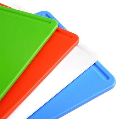 Excellent Houseware, deski do krojenia w stojaku, kolorowe plastikowe, 4 szt.