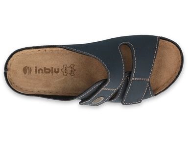 Klapki damskie, skórzane, niebieskie, Inblu