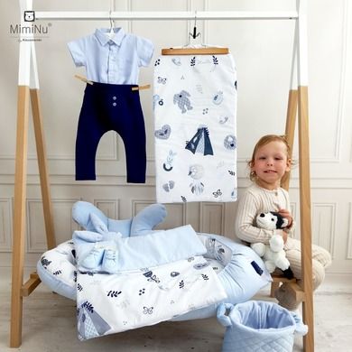 MimiNu, Baby Shower, zestaw niemowlęcy z kokonem, błękit, 4 elementy