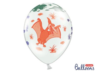 PartyDeco, balony lateksowe, dinozaury, białe, 30 cm, 6 szt.