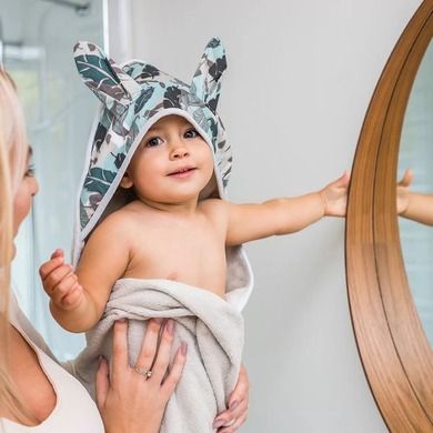 BabyOno, Bunny Ears, okrycie kąpielowe frotte z uszkami, grey, 100-100 cm