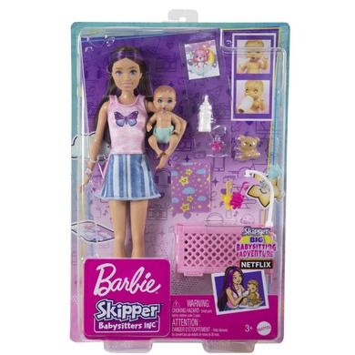 Barbie, Opiekunka, Usypianie maluszka, zestaw z lalką Skipper i bobasem, fioletowe pasemka