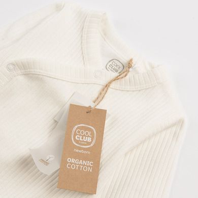 Cool Club, Komplet niemowlęcy, Body z długim rękawem, Półśpiochy, Czapka, bawełna organiczna, ecru, brązowy