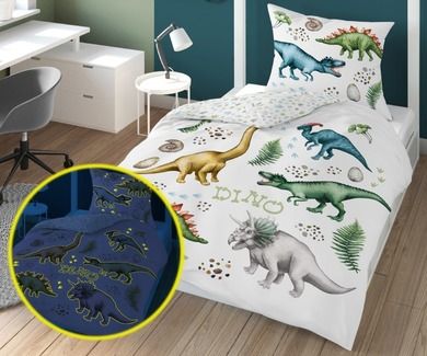 Dino, fluo, 2-częściowy komplet pościeli świecącej w ciemności, 160-200 cm