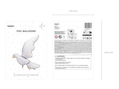 PartyDeco, balon foliowy, gołąb, 80-100 cm
