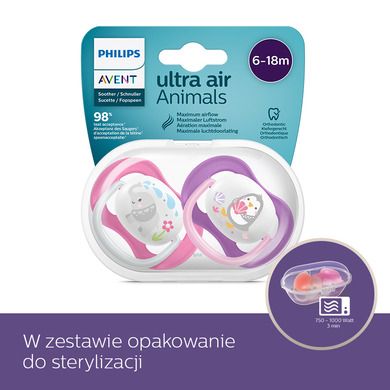Philips Avent, Ultra Air, girl, smoczek uspokajający, 6-18m, 2 szt.