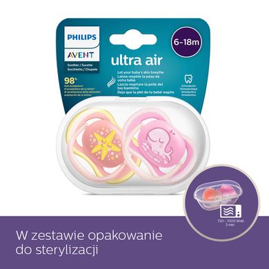 Philips Avent, Ultra Air, girl, smoczek uspokajający, 6-18m, 2 szt.