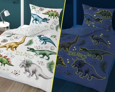 Dino, fluo, 2-częściowy komplet pościeli świecącej w ciemności, 160-200 cm