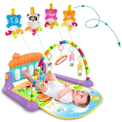 Ricokids, edukacyjna mata interaktywna XXL, z pianinkiem i zabawkami, fioletowa
