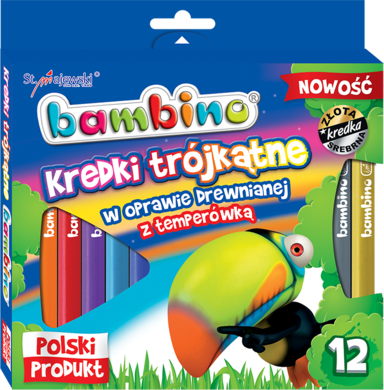 Bambino, kredki trójkątne z temperówką, 12 kolorów
