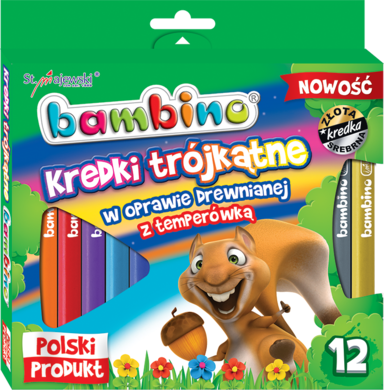 Bambino, kredki trójkątne z temperówką, 12 kolorów