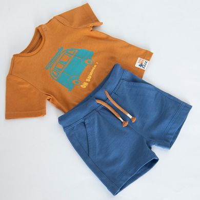 Cool Club, Komplet chłopięcy, T-shirt, Szorty, brązowo-niebieski