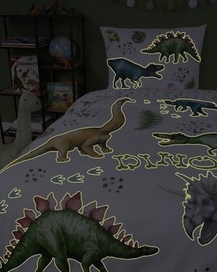 Dino, fluo, 2-częściowy komplet pościeli świecącej w ciemności, 160-200 cm