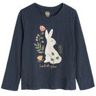 Cool Club, Bluza cu maneca lunga pentru fete, negru-grafit, imprimeu iepuras