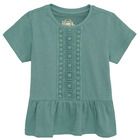 Cool Club, Bluza cu maneca scurta pentru fete, turcoaz, broderie, imprimeu flori